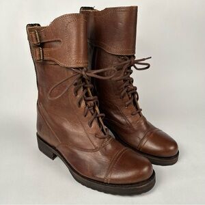 Frye Lace-Up Brown Leather Military Boots Women's 6.5 B Immaculate Condition